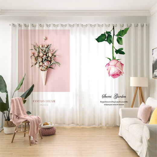 Ouoety rideaux personnalisés modernes fleurs nordiques américaines modernes fleurs de rose petite fille princesse chambre chambre salon baie fenêtre gauze b1049 width de tissu de tissu 1 mètre Prix / combien de mètres pour prendre une photo