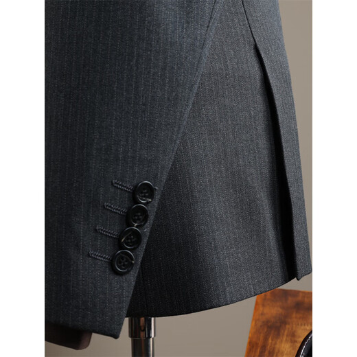 DK high-end men's lapel suit suit men's double-breasted jacket casual business formal groomsman wedding suit dark gray stripes (suit + vest + trousers) 6XL suitable (185-200)