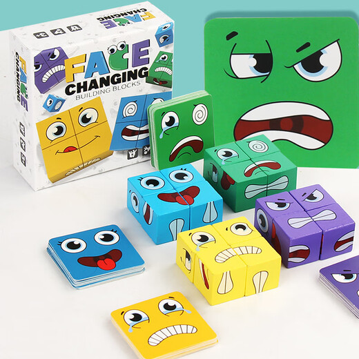 Nuevo estilo de nueva batalla de madera de cuatro personas para el cambio de la cara de los niños Expresión de Cube de Rubik Educación temprana Educación Padre-Hiñón Juguetes de madera Batalla de cuatro personas For Face
