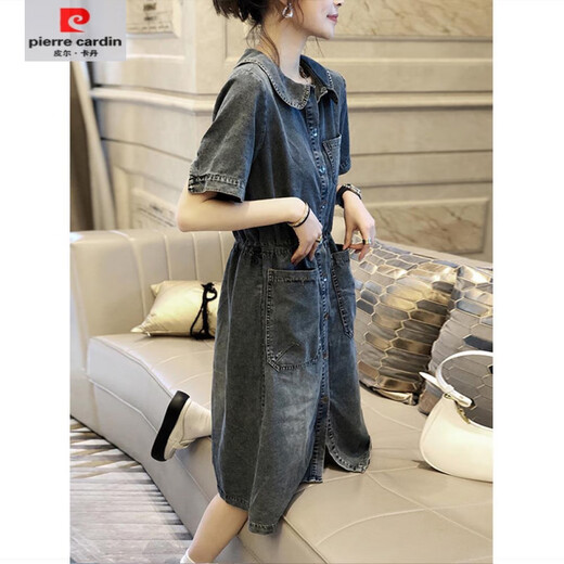 
Pierre cardin [1477 people praised] European station 2025 summer new loose large size denim dress for women mid-length S666 S 100Jin [Jin equals 0.5 kg]