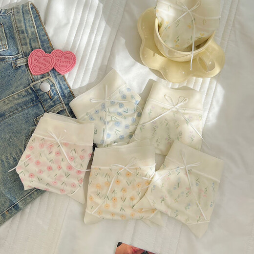 2694 Kleine Blumen Frauenunterwäsche ohne Marken und Baumwollschritt mittel- und hoher Taille Frauen -Briefs Chinesischer Stil Schöner kleines Blumenrosa Einer Größe