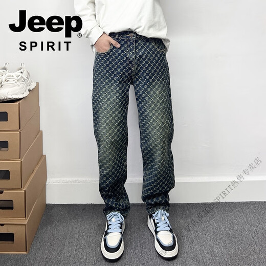 Jeep Spirit Pantalones de moda europeos y americanos Pantalones hermosos para hombres Jeans bordados bordados de estampado recto American High Street Stily Style 9226 regular 28 100-115Jin [Jin equivale a 0.5 kg]