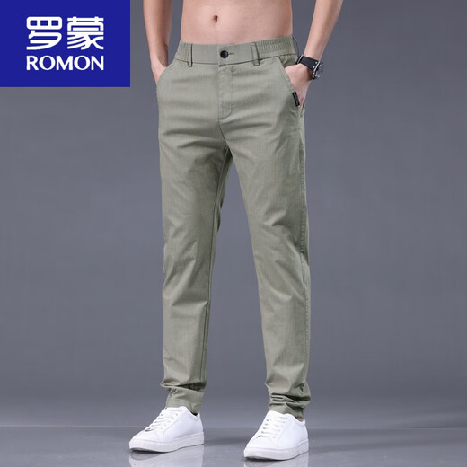 ROMON men's casual pants spring and summer 2025 new fashion versatile elastic driving commuter straight pants men's dad suit T-838 gray 28 (80-Jin[Jin equals 0.5 kg])