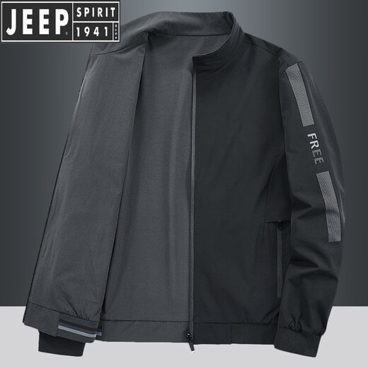 JEEP SPIRIT Jeep 2025 Spring New Double-Side Jacket Men's Stand Collar High-end Business Casual Men's Spring and Autumn Jacket Trend Spring and Autumn Double-Side Wear (6626-Dark Gray) XL