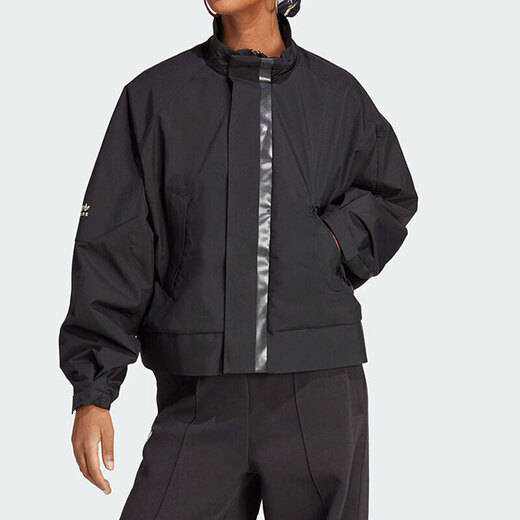 Adidas clover Frauenkleidung 2025 Frühling neuer Sportbekleidungskragen Kragen -Strickjacke Mode gewebte Windschutzjacke IB7374 Schwarz XS