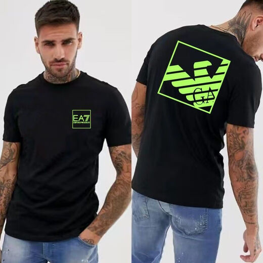 Emporio Armani Neu gedrucktes kurzärärmiges T-Shirt EA7 Herren-halbärmeliger purer Baumwollbasishemd Trendy Sommer Herren Top White 683 m