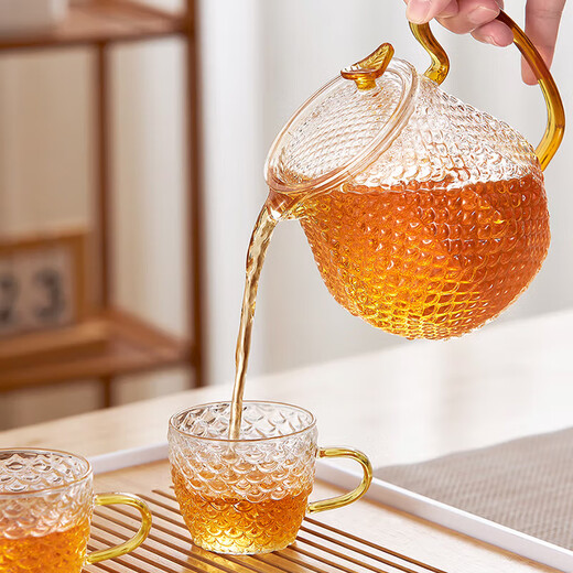 Corning 5-piece heat-resistant glass tea set teapot teacup 1 pot 4-cup tea set Dragon scale tea set