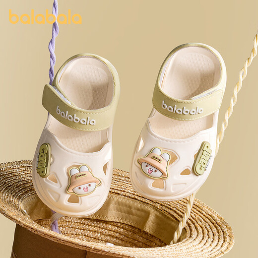 Balabala Kindersandalen Sommer 2025 Neue Art der Kinderlochschuhe für Jungenzehen Anti-Kicking-Mädchen-Kinder Anti-Rutsch-Strandschuhe Beige 28 Inner Länge 17 cm geeignet für Füße Länge 16,5-17,2 cm