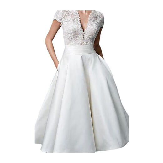 Beiyao dress high-end evening dress small people can usually wear loose European and American summer elegant lace splicing V-neck bridesmaid dress off-white S