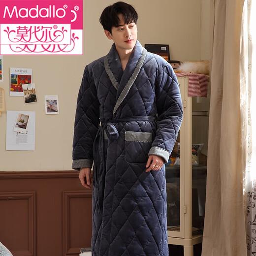 Modal Flanell Cotton Nighthots Herren Dreischicht verdickte und ausgedehnte große Pyjamas im Winter plus Samt warmes Bademantel 9923# L (170)