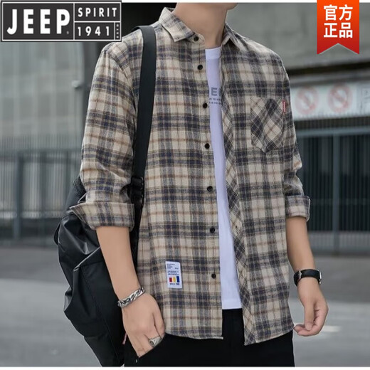 Jeep Spirit Jeep Plaid Camiseta informal de primavera y otoño Camisa de manga larga Top coreana RETRO SUMER SUMPLE K12111 M Azul + K12111 Amarillo Azul XL 125-145Jin [Jin iguala 0.5 kg]