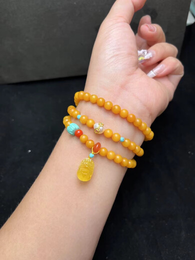 Lierui Natural Beeswax Three Circle Bracelet Beeswax Chicken Oil Yellow Pixiu Turquoise Multi Circle Bracelet Ethnic Style Sweater Chain Autumn and Winter 7mm