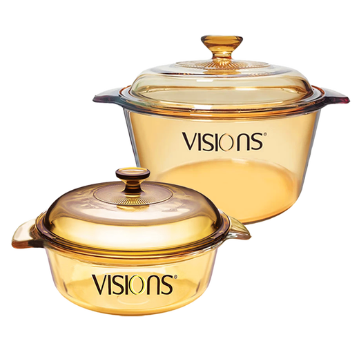 Corning 2-piece pot set, 1.1L milk pot + 3.2L soup pot set, high temperature resistant uncoated glass pot body, VS11+VS32 crystal pot set