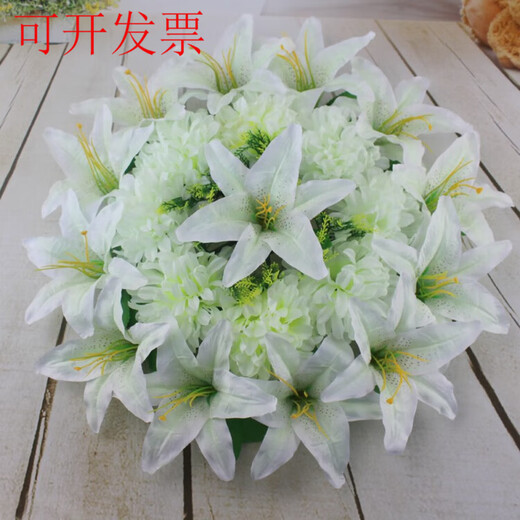 Manufacturer's simulated chrysanthemum 50cm wreath Qingming sacrifice tomb sweeping and grave placement plastic silk flowers in the cemetery white