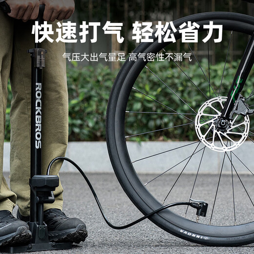 洛克兄弟公路山地自行车打气筒高压电动电瓶车家用带气压表充气泵 黑色