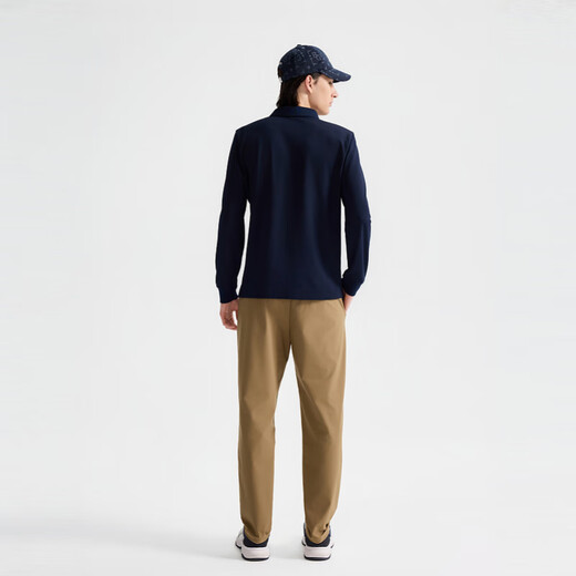 Biyinlefen functional cotton spring and autumn men's commuter lapel long-sleeved polo shirt light business skin-friendly casual fashion top 25 navy blue 2XL (115)