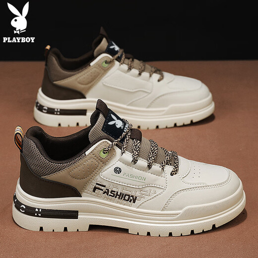Playboy (PLAYBOY) Men's Shoes Men's 2025 Autumn and Winter Low-top Sneakers Men's Versatile Fashion Casual Martin Shoes Beige 42