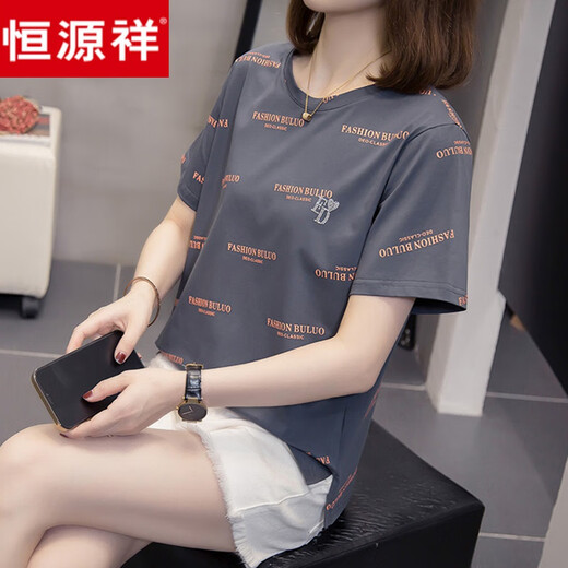 恒源祥胖mm遮肚子百搭纯棉短袖t恤女2025夏装新款200斤宽松显瘦休闲上衣 6625紫色 M 80-95斤