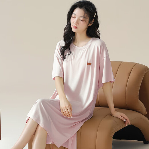 
Xuanfanduo nightgown with chest pad summer modal pajamas for women summer thin simple short-sleeved pregnant women home clothes summer a11762 chest pad M