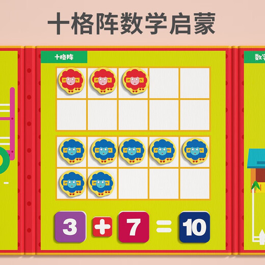 福孩儿数学启蒙蒙氏教具幼儿园大班玩具算术数字分解方阵磁力十格阵 初阶3合1加厚款单双数/十格阵/