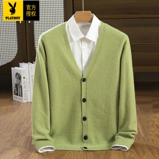 Playboy (PLAYBOY) wool cardigan men's V-neck outer wear knitted cardigan spring and autumn new casual loose large size men's sweater jacket trendy black without shirt L 130-150Jin Jin equals 0.5 kg