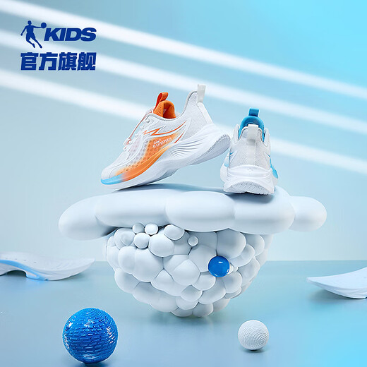 乔丹QIAODAN轻速童鞋儿童运动鞋2025夏季新品男童大网透气轻便跑步鞋 乔丹白/太阳橙 38
