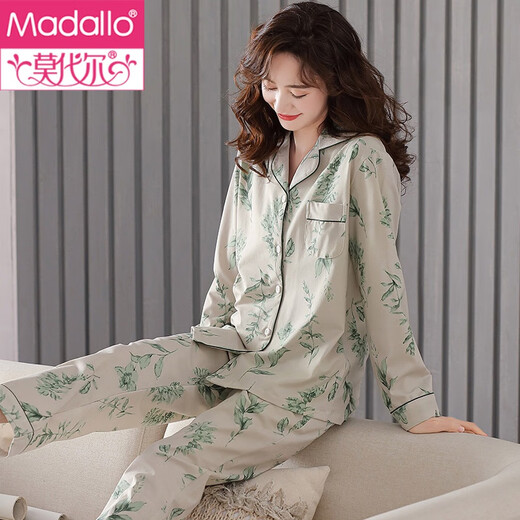 Modal pajamas women's spring and autumn pure cotton long sleeve autumn full cotton thin women's autumn and winter large-size autumn home clothing set XEQ-9215 lilac brown 2XL (175)