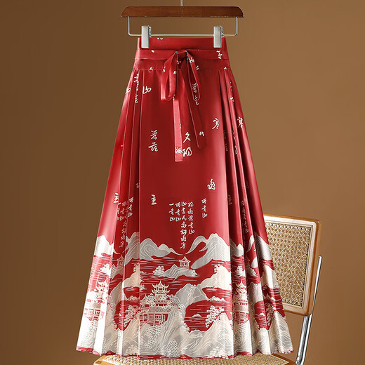 Nouvelle jupe de visage de cheval modifié de style chinois automne et hiver 2025 Nouveau adulte hanfu quotidien à demi-corps long jupe pour femmes 9889 rouge s