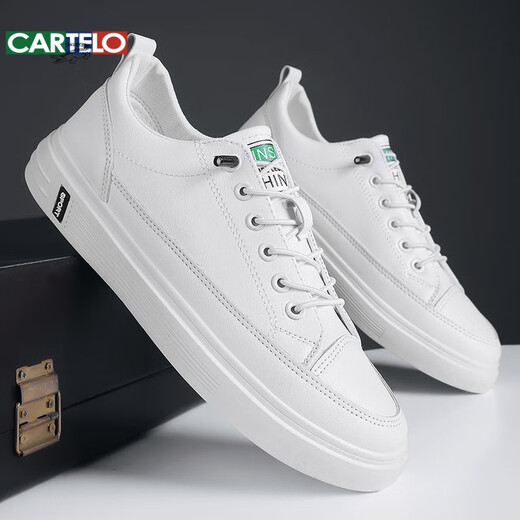 卡帝乐鳄鱼（CARTELO）板鞋男春夏季新款透气潮流休闲时尚百搭皮面防水防滑耐磨小白鞋 N695黑色 42