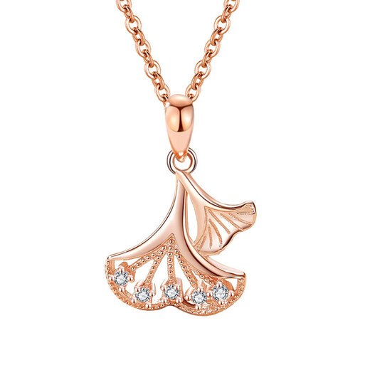 Wanlifu trois vies Lucky Sterling Silver S925 Collier incrusté de plante à feuilles de diamant chaîne de clavicule japonais et de niche sucré coréen D688 Rose Gold (chaîne transversale) 925 argent