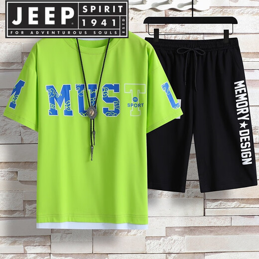 
JEEP SPIRIT trend short-sleeved T-shirt boy 12-15 years old junior high school students 13 teenagers sports suits 14 children's summer suits 826-5 black (short sleeves + shorts) M 160 (70-90Jin [Jin equals about 0.5 kg])