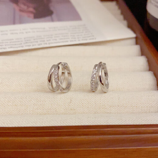 Guanpu Pavilion Fat Donglai quality pt950 platinum earrings for women PT950 simple platinum earrings plain ring diamond 520 for Yousheng hollow double ring earrings