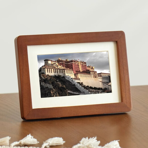 Jin Longxing photo frame 6-inch rounded solid wood wall-mounted walnut-colored wood card paper framed wedding baby photo wall