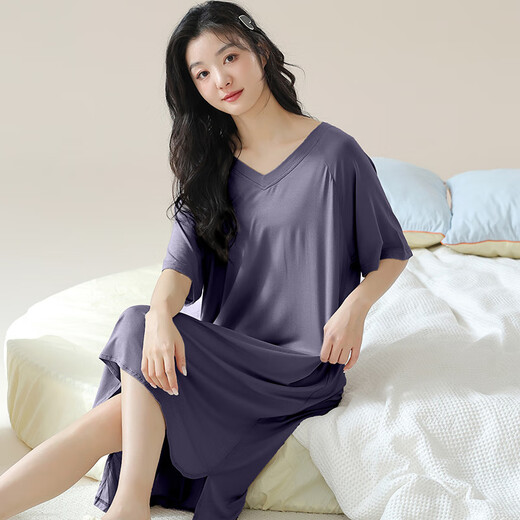 
Xuanfanduo nightgown with chest pad summer modal pajamas for women summer thin simple short-sleeved pregnant women home clothes summer a11762 chest pad M