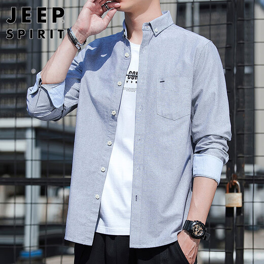 JEEP SPIRIT吉普长袖衬衫男休闲外套男装春夏季衬衣男士纯棉潮流衣服