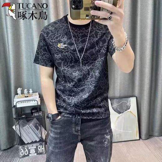 啄木鸟（TUCANO）麻料棉t恤男2025新款印花短袖体恤棉麻衣服男士高端麻布半袖上衣 829短.袖白色 2XL