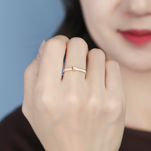 Chuxiao Artist 18K Gold German Craftsmanship Threaded Square Diamond Ring Sweet and Cool Casual Men and Women Ins Pair Ring Single Diamond-Light Gold 9#