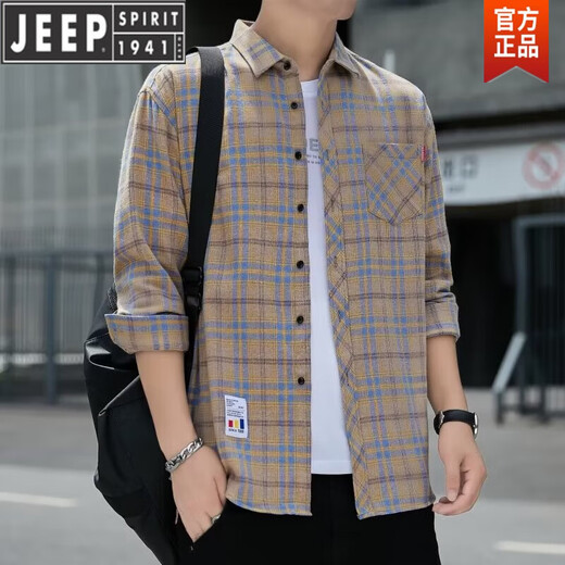 Jeep Spirit Jeep Plaid Camiseta informal de primavera y otoño Camisa de manga larga Top coreana RETRO SUMER SUMPLE K12111 M Azul + K12111 Amarillo Azul XL 125-145Jin [Jin iguala 0.5 kg]