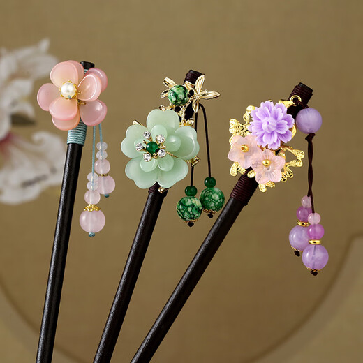 Suyi embroidered antique style hairpin wooden tassels rocking wooden hairpin daily headwear for women with updos, Hanfu accessories, antique hairpins for hair, Yalu