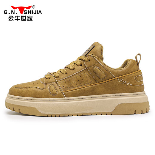 Bull Family Herrenschuhe, Frühlings- und Herbst-Retro Workwear-Schuhe, Herren-Low-Top-dick-gesetzte lässige Lederschuhe, Weizenfarbe 40