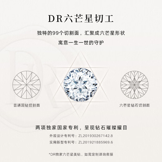 DR Proposal Diamond Ring Platinum JUSTYOU Stellar Customized Hexagram Diamond Wedding Ring Women's Holiday Gift TOP* Round Diamond 18 Points F Color VS1-Limited Spot Sparkling