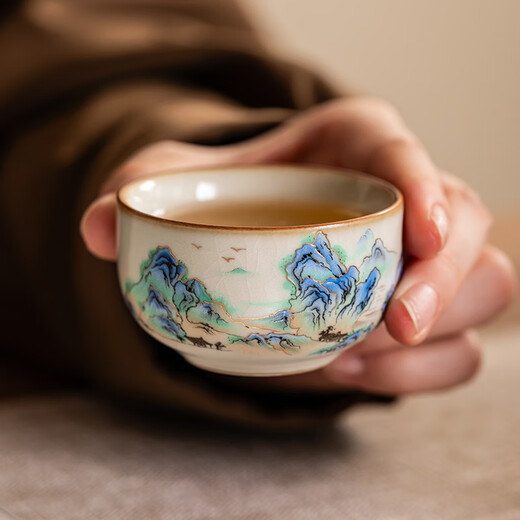 Porcelain brand tea set Ru kiln Qianli Jiangshan Kung Fu tea set with openable slices porcelain Xishi pot Festival housewarming gifts for elders