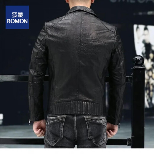 ROMON genuine leather leather jacket for men spring and autumn style Haining sheepskin slim motorcycle suit collar leather jacket casual jacket men black-single leather 2XL size 180-140-155Jin [Jin equals 0.5 kg]