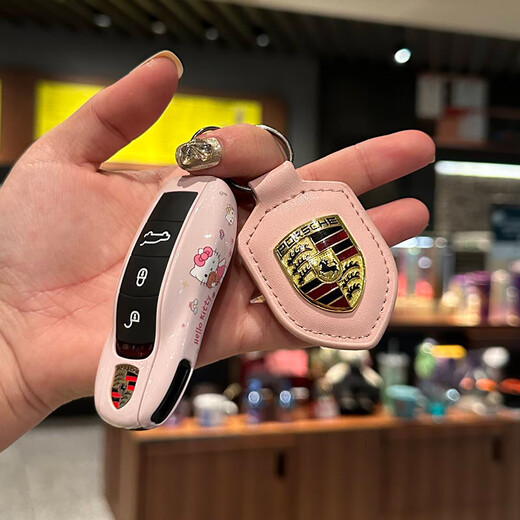 Popular para la llave de Porsche Cayenne Macan911 Paramela Taycan718 Cartoon Keychain Cover B Style Melody Single Shell + Leather Buckle + Shield Set