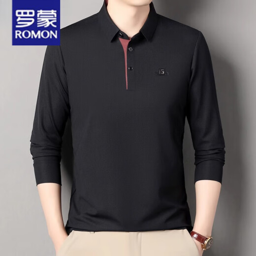 Romon Langarmed T-Shirt für Männer Feste Feder- und Herbst-reguläres T-Shirt T-Shirt T-Shirt Polo Shirt mit mittlerem Alter mit mittleren Altersbaumwäsche.