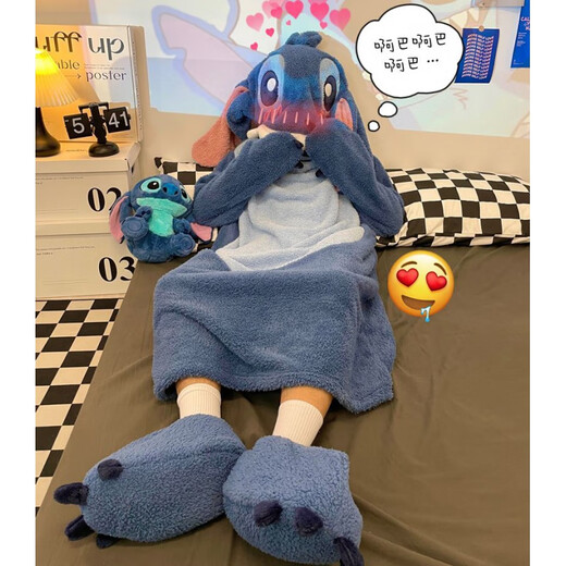 Liu Chaobu children's nightgown winter hooded home clothing club afraid of sand sculptures and flannel autumn killer whale cos clothing funny sleep F45-JS fleece#4839 white and blue shark (thickened and upgraded 80 male L