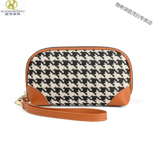 Kuqidaishu italienisch handwerk lang wallet whomen von modisch kupplungsgeschäft kleiner bag großer Kapazität Lippenstift Aufbewahrung Hundestooth Schwarz und Weiß/Kann auf dem Handy platziert werden