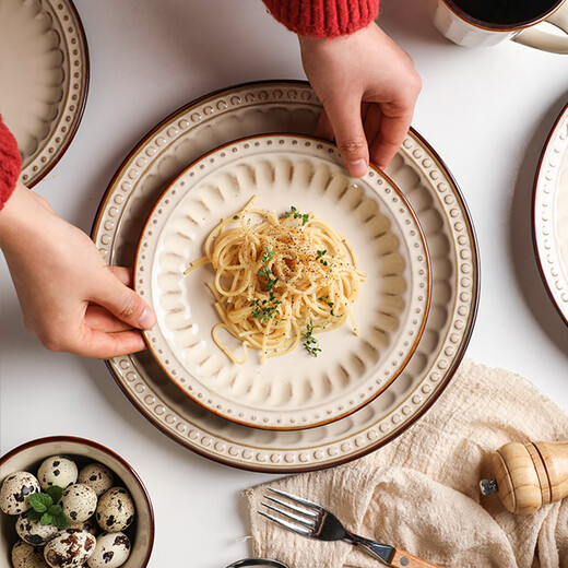 Sheli high-end embossed ceramic tableware retro household light luxury rice bowl dinner plate Western dinner plate gift box housewarming gift