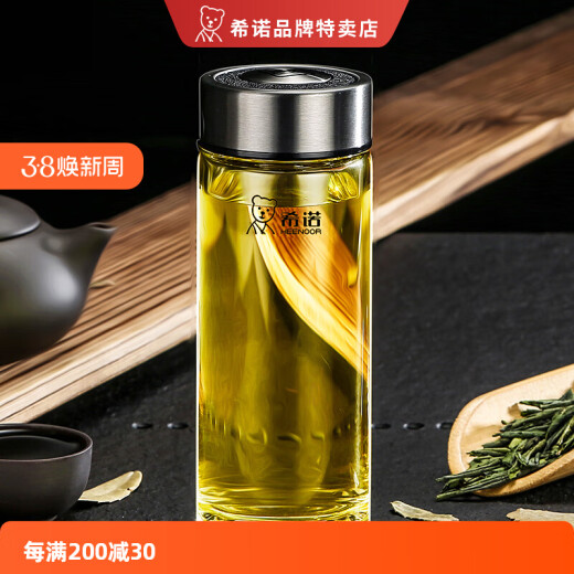 希诺（HEENOOR）单层玻璃杯男女士车载便携加厚耐热水杯简约家用大容量泡茶杯 120 提环杯盖-695ml-大容量带滤网