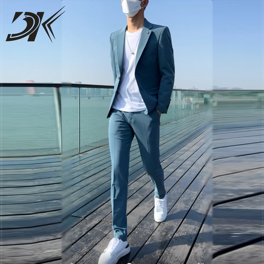 DK suit men's spring and summer new British style business formal wear Korean style trendy slim handsome casual suit off-white two-piece set L 114-125Jin Jin equals 0.5 kg